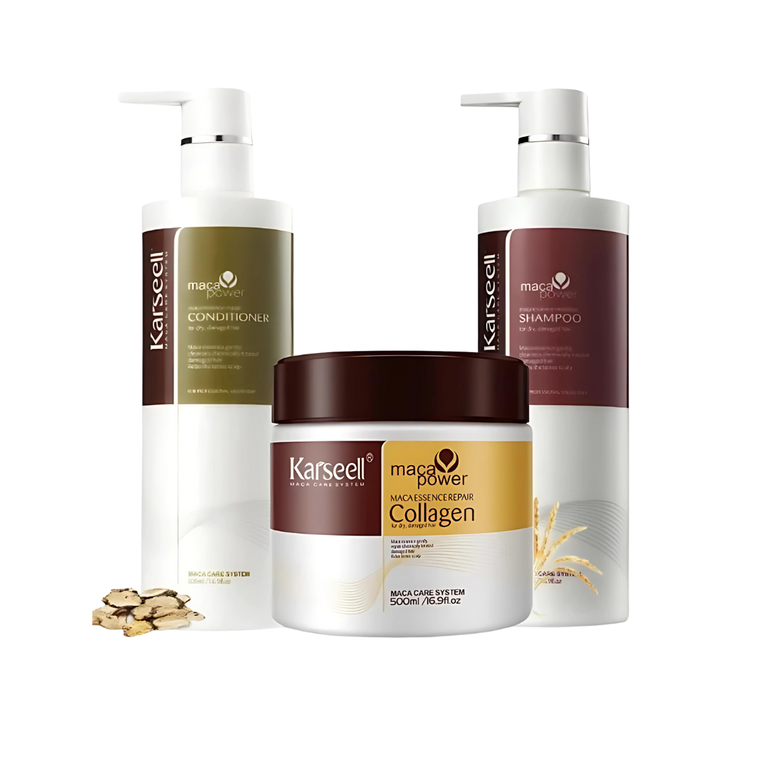 Kit Karseell Óleo de Argan Shampoo e Condicionador + Máscara Maça Power Collagen