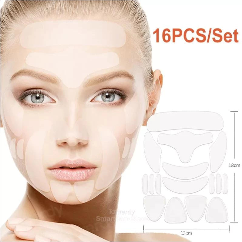 16 Pcs Adesivo Facial Anti-Rugas | Silicone Reutilizável