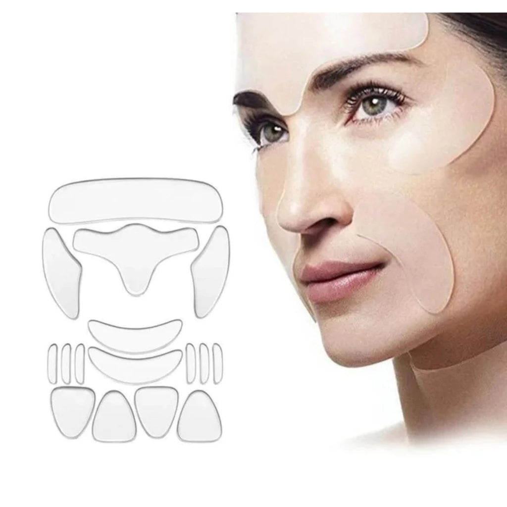 16 Pcs Adesivo Facial Anti-Rugas | Silicone Reutilizável